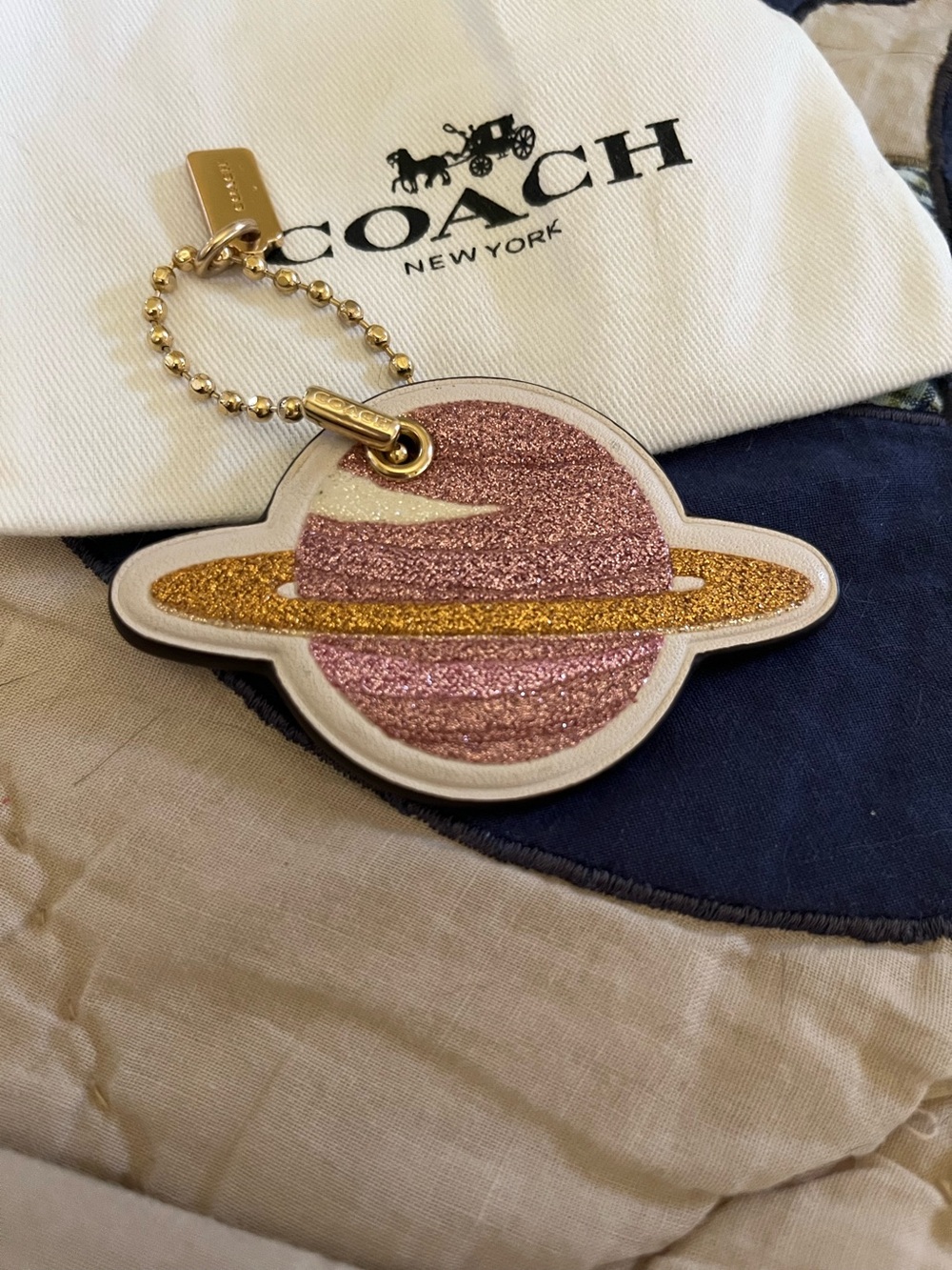 Coach Glitter Planet Bag Charm — Pink & Gold Accents
